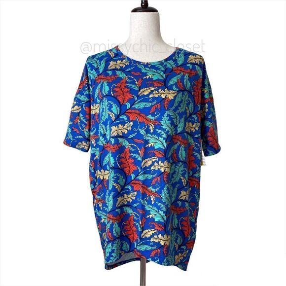 Lularoe Irma Blue Leaf Print Top - Picture 2 of 14